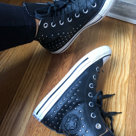 black leather studded converse